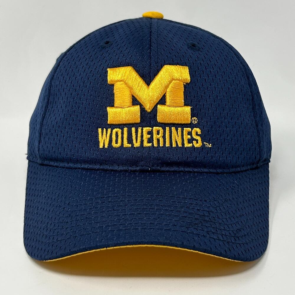 Vintage Michigan Wolverines Hat Baseball Cap Starter Strapback Blue Jersey Mesh